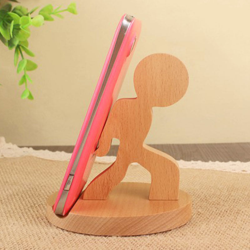 Creative Mobile Phone Toma Back With Coin Beech Wood Lazy Phone Holder Custom Lettering