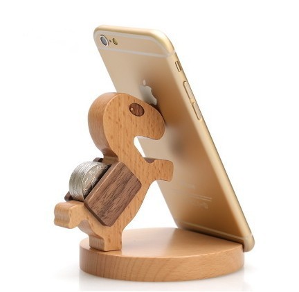 Creative Mobile Phone Toma Back With Coin Beech Wood Lazy Phone Holder Custom Lettering