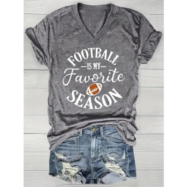 Women's V-Neck Short Sleeve T-Shirt With Letter & Football Print, Casual Summer Tee - Image 10