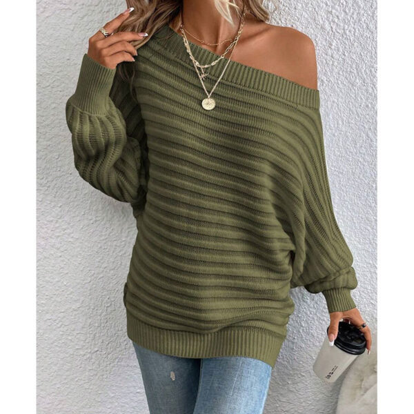 Women's Off Shoulder Sweater Batwing Sleeve Pullover Top Fall Casual Loose Knit Long Sleeve - Image 4