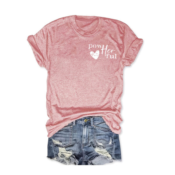 Women's Slogan & Heart Print Round Neck Tee - Casual Summer Essential - Image 4