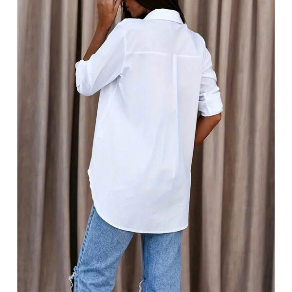 Women's Casual Long Sleeve Button-Down Shirt With Roll-Up Sleeves, Stylish Mid-Length Blouse For Everyday Wear - Image 4