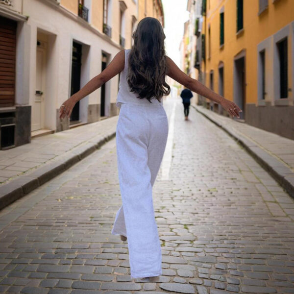 Women's Solid Color V-Neck Vest Two-Piece Set Button Front Vest Top With Pocket Pants For Spring & Summer Casual Outfit - Image 7