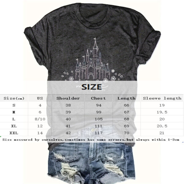 Women's Castle & Floral Print Round Neck Tee - Whimsical Summer Top - Image 2