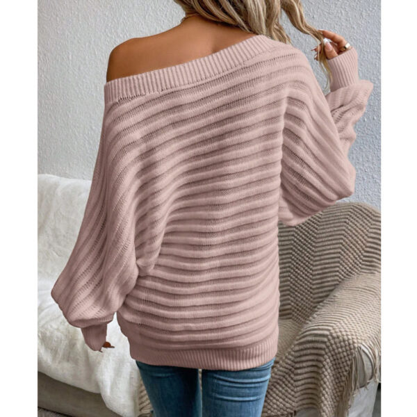 Women's Off Shoulder Sweater Batwing Sleeve Pullover Top Fall Casual Loose Knit Long Sleeve - Image 9