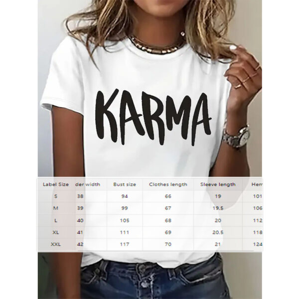 Women's Short Sleeve Round Neck T-Shirt Summer Casual Top With 'KARMA' Print - Image 4