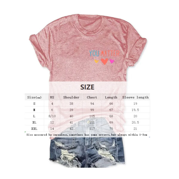 Women's Heart & Slogan Print Round Neck Tee - Love-Inspired Summer Top - Image 3