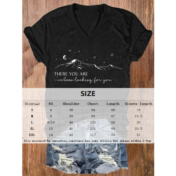 Women's V-Neck Geometric Mountain & Starry Night Print With Inspirational Quote Summer Tee - Image 4