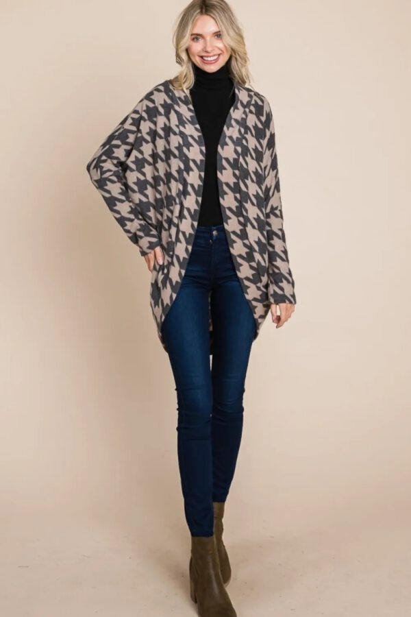BOMBOM Houndstooth Open Front  Knit Cardigan - Image 5