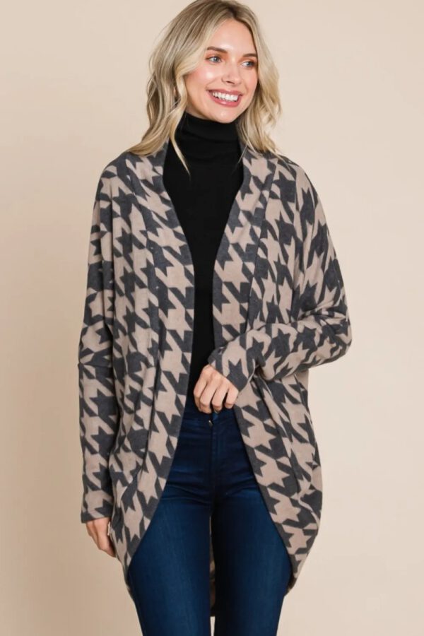 BOMBOM Houndstooth Open Front  Knit Cardigan - Image 6