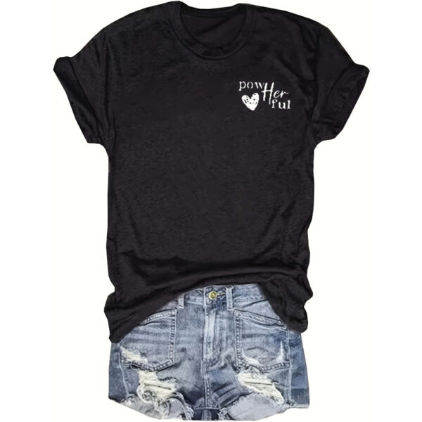 Women's Slogan & Heart Print Round Neck Tee - Casual Summer Essential - Image 3