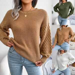 Autumn And Winter Casual Lantern Long Sleeve Knitted Sweater Women's Clothing