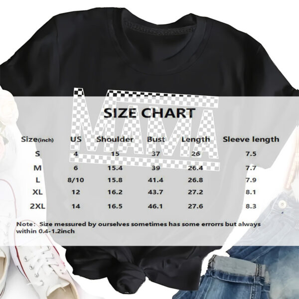 Women's Plaid Mama Letter Print T-Shirt, Casual Crew Neck Short Sleeve Top For Spring & Summer - Image 4