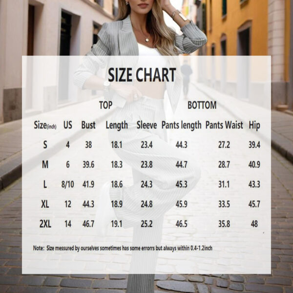 Women's Solid & Striped Long Sleeve Blazer Suit Set - Button-Up Cropped Top With Pleated Pants, Office Work Wear - Image 8
