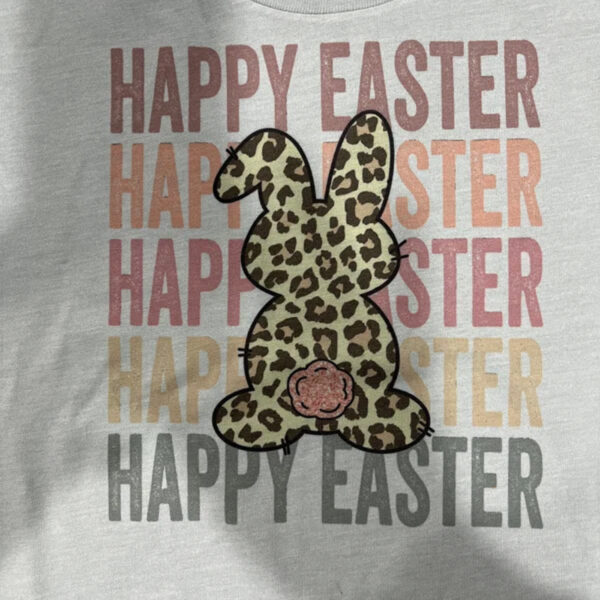 Women's Round Neck Short Sleeve T-Shirt With Rabbit & 'HAPPY EASTER' Print, Summer Casual Tee - Image 3