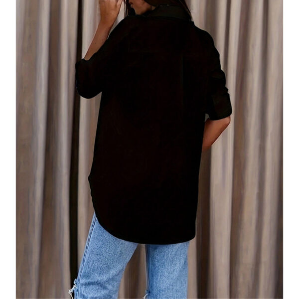 Women's Casual Long Sleeve Button-Down Shirt With Roll-Up Sleeves, Stylish Mid-Length Blouse For Everyday Wear - Image 2