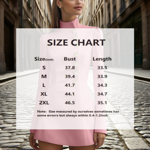 Women's Solid Color Stand Collar Single-Breasted Blazer Dress - Long Sleeve Slim Fit Formal Short Dress For Spring Summer - Image 5