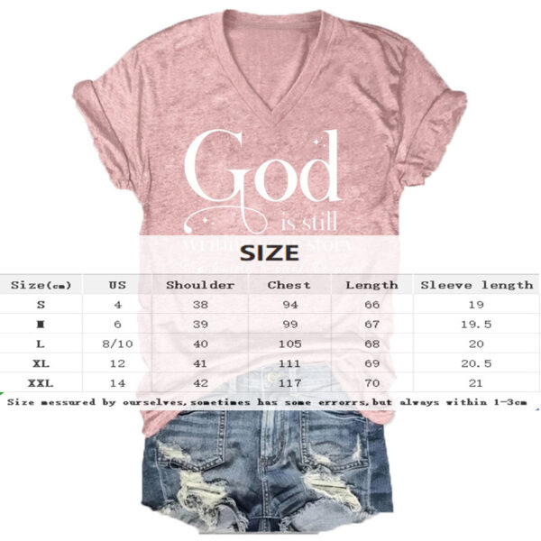Women's V-Neck Short Sleeve T-Shirt - 'God' Letter Print, Summer Casual Top - Image 3