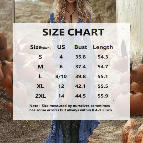 Women's Solid Color Deep V-Neck Long Sleeve Dress With Ruffled Hem & Asymmetrical Hemline Spring&Summer Vacation Dress - Image 2