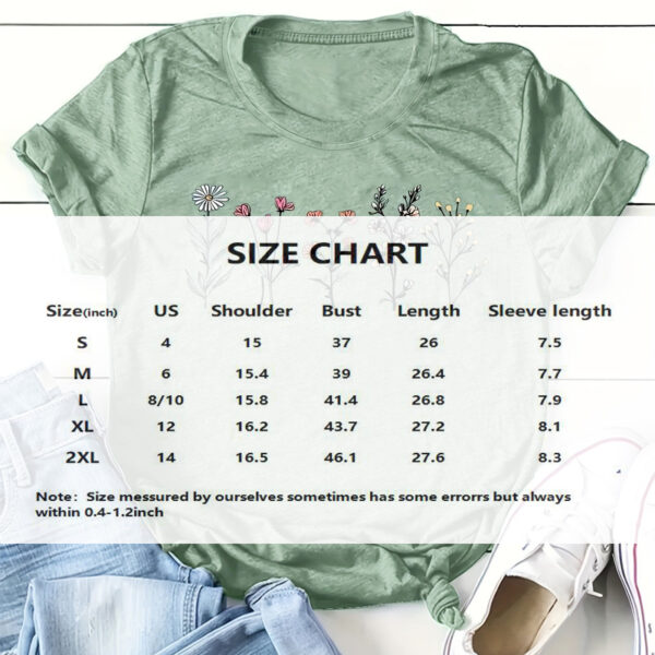 Women's Round Neck Short Sleeve T-Shirt - 5 Flower Patterns Casual Summer Top - Image 3
