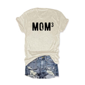 Women's 'MOM3' Print Round Neck T-Shirt - Casual Short Sleeve Tee