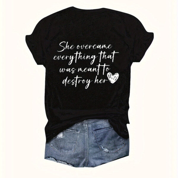 Women's Slogan & Heart Print Round Neck Tee - Casual Summer Essential - Image 2
