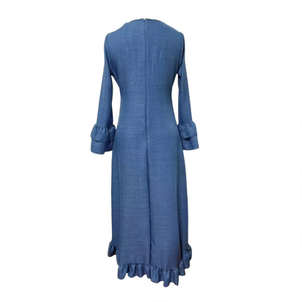 Women's Solid Color Deep V-Neck Long Sleeve Dress With Ruffled Hem & Asymmetrical Hemline Spring&Summer Vacation Dress - Image 3