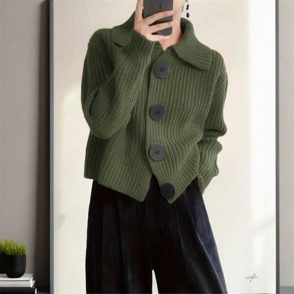 Plus Size Women's Solid Color Single-Breasted Ribbed Knit Cardigan - Long Sleeve Fall&Winter Sweater - Image 10