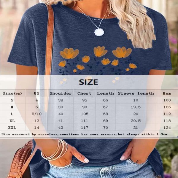 Women's Yellow Floral Print Short Sleeve Tee - Summer Round Neck Casual Top - Image 4