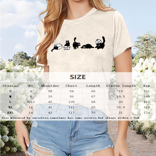 Women's Round Neck Short Sleeve Casual Summer Top With Playful Cat Print - Image 4