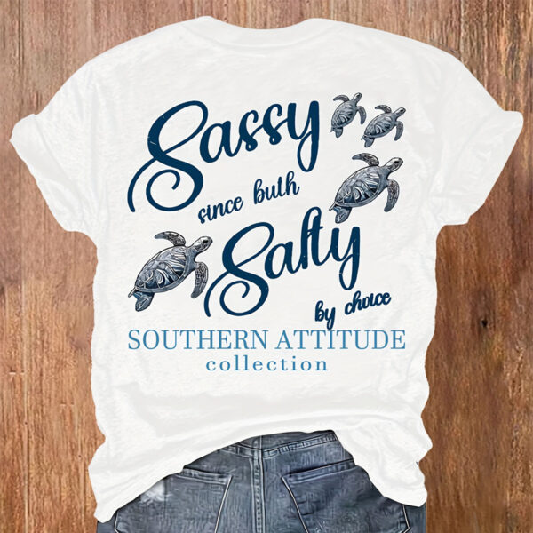 Women's Round Neck Turtle & Slogan Graphic Tee - Playful Summer Essential - Image 2