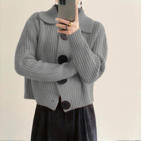 Plus Size Women's Solid Color Single-Breasted Ribbed Knit Cardigan - Long Sleeve Fall&Winter Sweater - Image 2