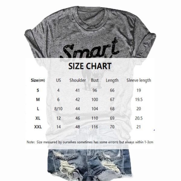 Women's Round Neck Short Sleeve T-Shirt - Donkey & 'SMART' Letter Print Casual Summer Top - Image 4