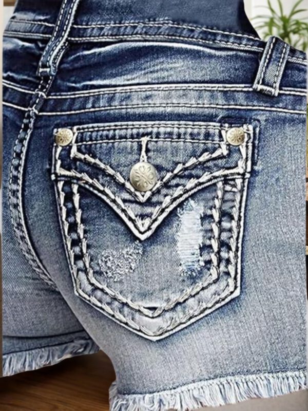 2025 Women's Denim Shorts, Ripped Jeans, Frayed Hem Design, Built-in Zipper Closure, Tight Fitting Denim Shorts - Image 5