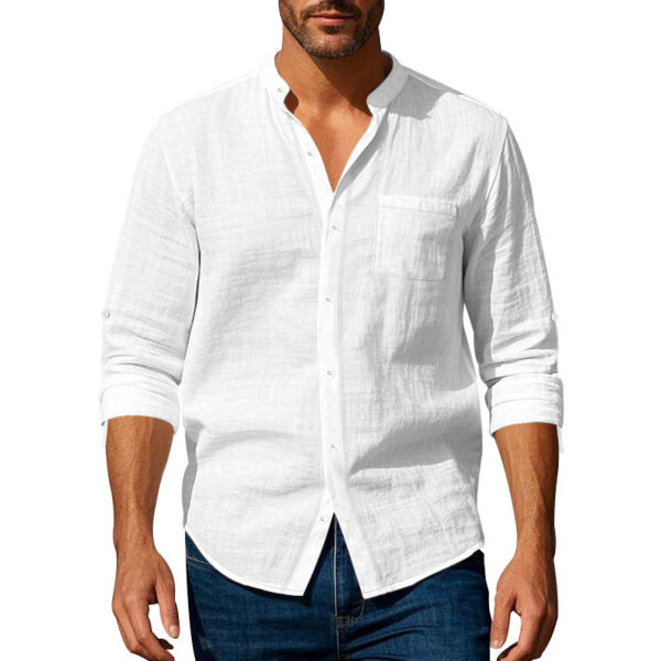 Long Sleeve Stand Collar Shirt With Pockets Casual Men's Clothing - Image 10