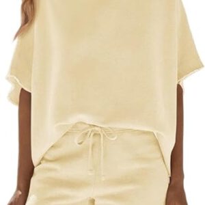 Fisoew Womens Summer 2 Piece Outfits Oversized Casual Short Sleeve Tops And High Waisted Shorts Workout Lounge Short Sets