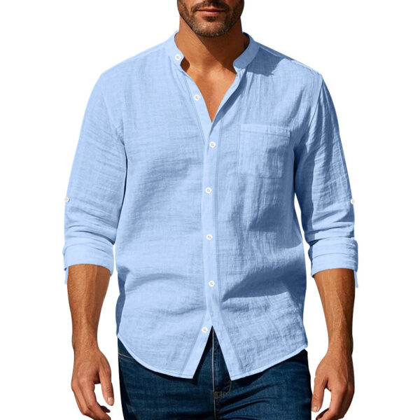 Long Sleeve Stand Collar Shirt With Pockets Casual Men's Clothing - Image 4