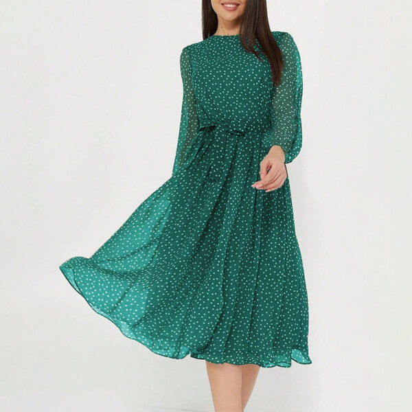 European And American Leisure Vacation Style Polka Dot Long Sleeve Maxi Dress - Image 4