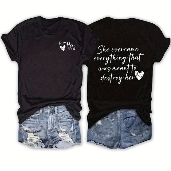 Women's Slogan & Heart Print Round Neck Tee - Casual Summer Essential