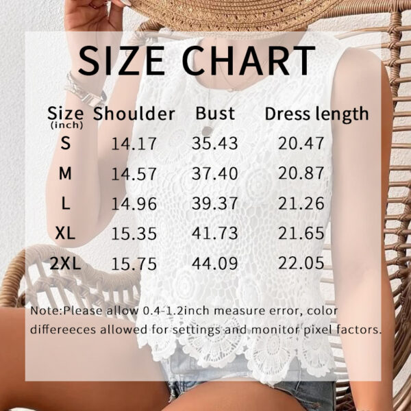 Womens Floral Lace Tank Top Sleeveless Blouse Crew Neck Hollow Out Summer Casual Shirt - Image 3