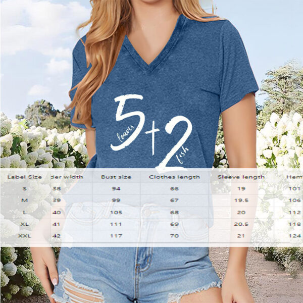Women's '5 Add 2' Print V Neck T-Shirt Casual Short Sleeve Summer Top - Image 4