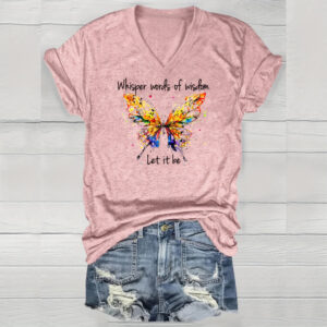 Women's V-Neck Short Sleeve T-Shirt - Colorful Butterfly Print, Casual Summer Top