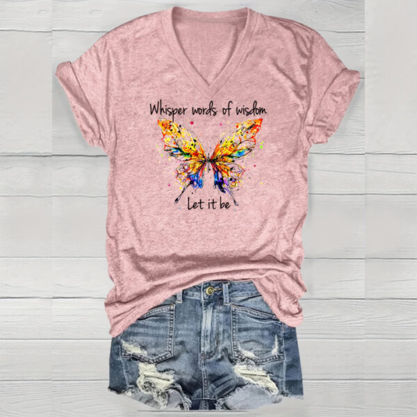Women's V-Neck Short Sleeve T-Shirt - Colorful Butterfly Print, Casual Summer Top