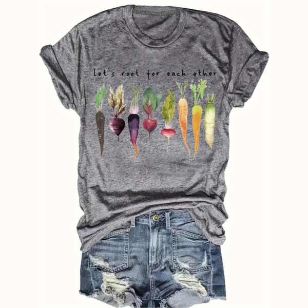 Women's Fun Radish Print Short Sleeve T-Shirt - Comfortable Round Neck Casual Summer Tee