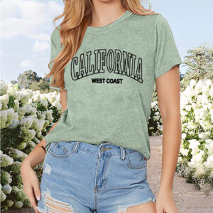 Women's 'GALIFORNIA' Print Short Sleeve T-Shirt - Casual Round Neck Summer Tee