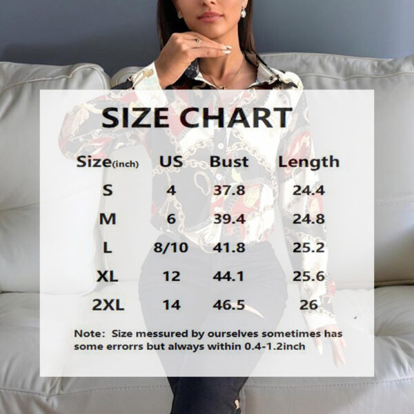 Women's Lapel Long Sleeve Shirt - Fitted Cut Intricate Print Button-Up Design Casual Spring&Fall Wear - Image 3
