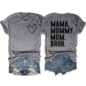 Women's Heart & Letter Print Crew Neck T-Shirt, Casual Short Sleeve Top For Spring & Summer