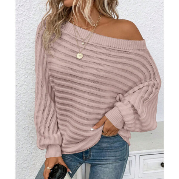 Women's Off Shoulder Sweater Batwing Sleeve Pullover Top Fall Casual Loose Knit Long Sleeve - Image 5