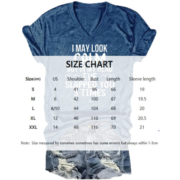 Women's V-Neck Short Sleeve T-Shirt - Phrase Print Basic Summer Top - Image 3