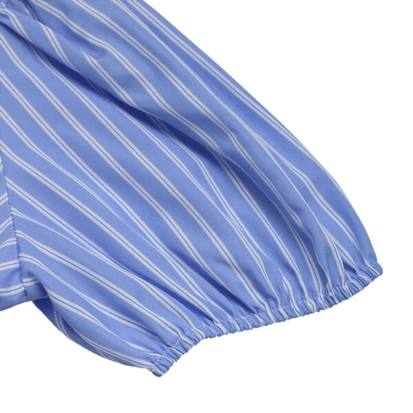 Women's Striped Tie Front Puff Sleeve Summer Casual Mini Dresses Loose Flowy Sundress - Image 6